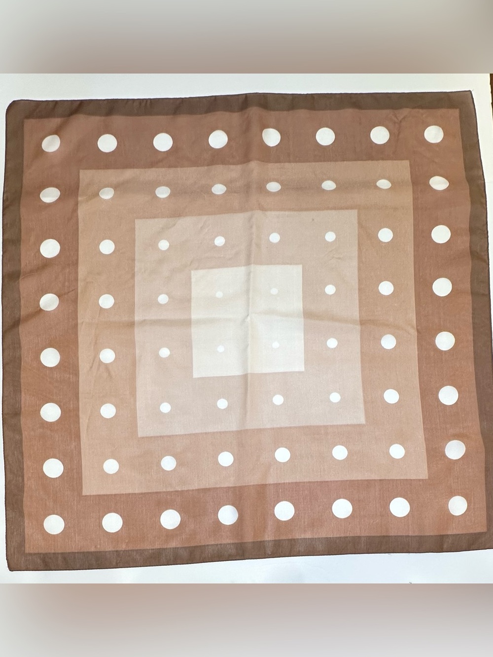 VTG 1970s Shades of Brown Geometric & Polka Dot Square Scarf Italy